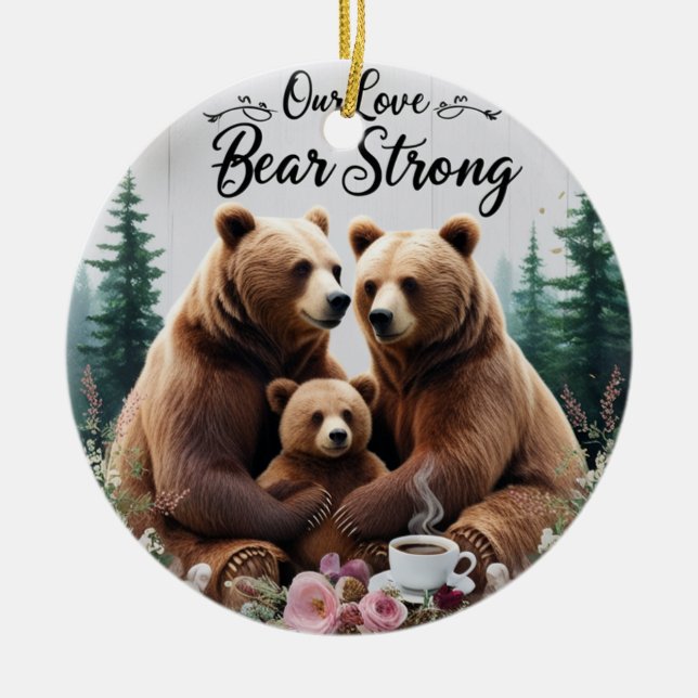 Enfeite de Círculo de Cerâmica Família Urso Rústic (Frente)
