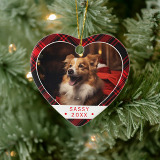 Enfeite de Coração com Foto de Cachorro em Xadrez