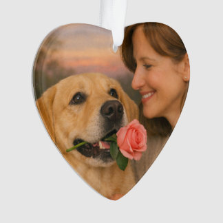 Enfeite de Coração de Acrílico – Cachorro com Rosa