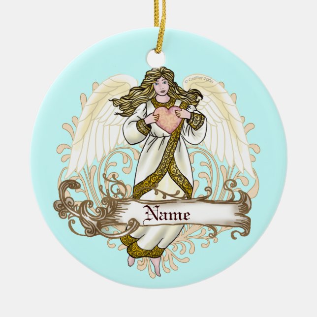 Enfeite de coração de anjo de ouro (Frente)