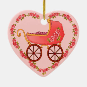 Enfeite de coração de buggy de bebê menina