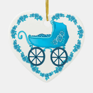 Enfeite de coração de carrinho de bebê azul
