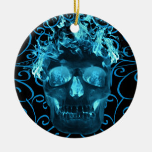 Enfeite de crânio flamejante azul