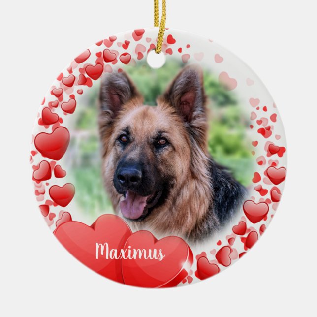 Enfeite de Dia dos Namorados com Foto de Pet - Mem (Frente)