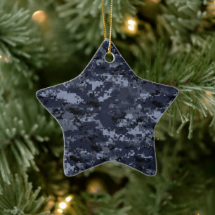 Enfeite de Estrela de Porcelana Camuflagem Azul Mi