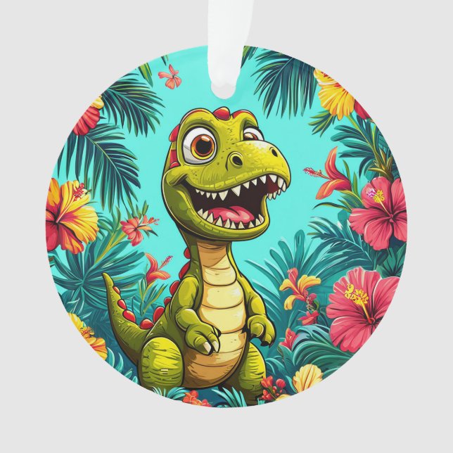 Enfeite de Feriado de Flor Tropical de Dinossauro  (Frente)