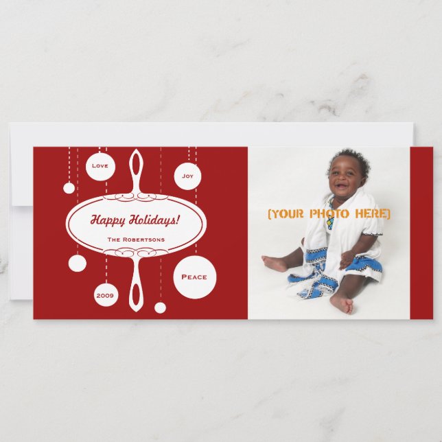 Enfeite de Férias Retrô Foto & Cartão de Festa (Frente)