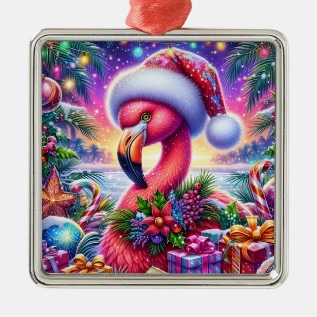 Enfeite de Flamingo de Natal (Frente)