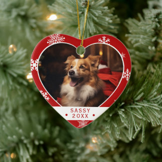 Enfeite de Foto de Cachorro com Floco de Neve Verm