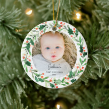 Enfeite de Foto de Natal do Bebê com Grinalda de A