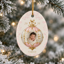 Enfeite de Foto de Primeiro Natal de Bebê Menina R