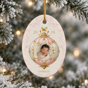 Enfeite de Foto de Primeiro Natal de Bebê Menina R