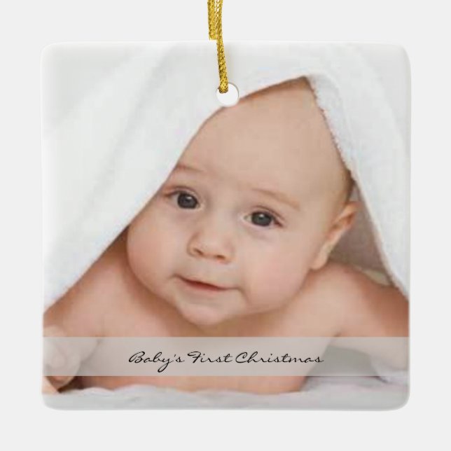 Enfeite de Foto do Primeiro Natal do Bebê Nome Nas (Frente)