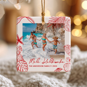 Enfeite de Foto Mele Kalikimaka Tropical Vermelho