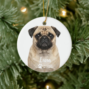Enfeite de Foto Personalizado de Pug Castanho Clar