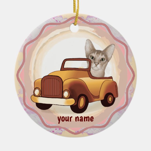 Enfeite de gato abissínio dirigindo carro (Frente)