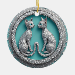 Enfeite de Gato de Cristal Gêmeo Único Escultura d