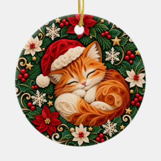 Enfeite de Gato de Natal Gato Fofo Adormecido Fest