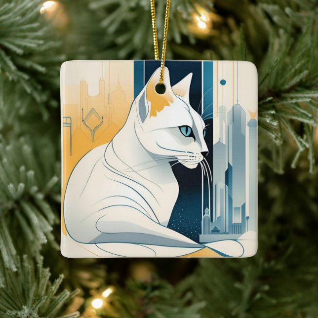 Enfeite de Gato Gráfico Art Deco (Árvore)