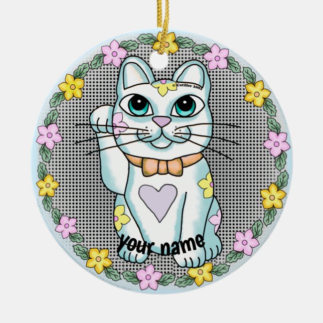 Enfeite de Gato Sortudo Branco (Frente)