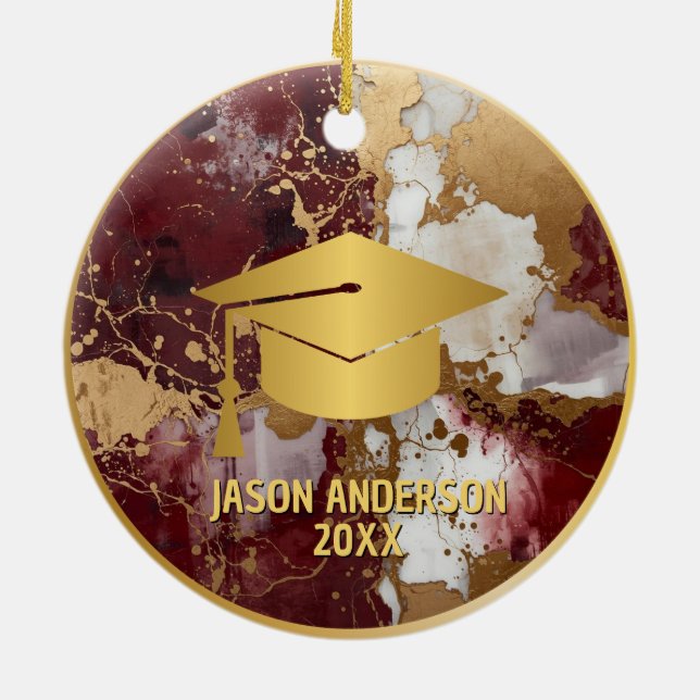 Enfeite de graduação personalizado dourado e grená (Traseira)