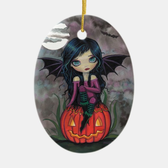 Enfeite de Halloween de Abóbora Pixie Vampira Fofa (Frente)