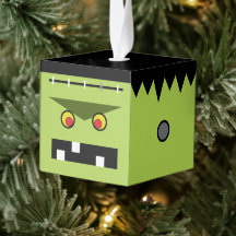 Enfeite de Halloween de Cubo de Madeira Frankenste