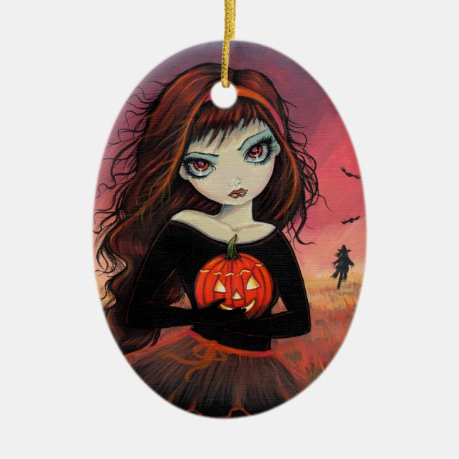 Enfeite de Halloween Menina de Olhos Grandes com A (Frente)