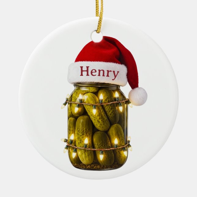 Enfeite de Jarra de Picles de Natal com Chapéu de  (Frente)