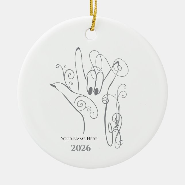 Enfeite de Mão ILY em ASL - Personalizável (Frente)