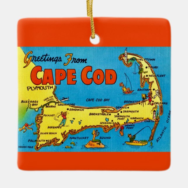 Enfeite de Mapa Colorido de Cape Cod (Frente)