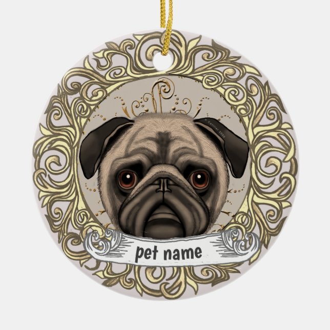 Enfeite de memória amorosa do cão Pug (Frente)