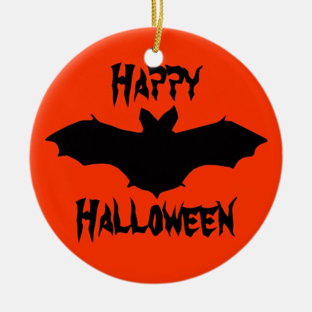Enfeite de Morcego Preto Laranja de Halloween (Frente)
