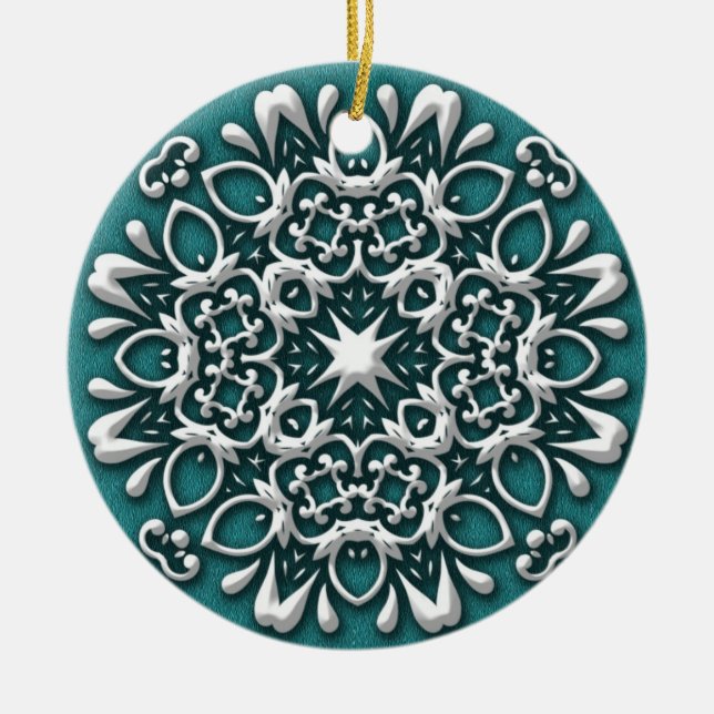 Enfeite de Natal Azul-Piscina e Prata Elegante (Frente)