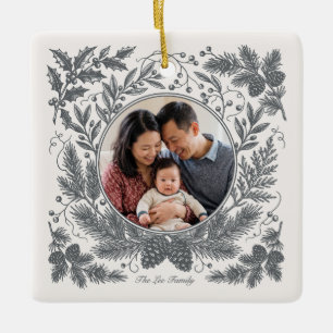 Enfeite de Natal Botânico Vintage com Duas Fotos p