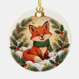 Enfeite de Natal Cachecol Verde Raposa Sorridente