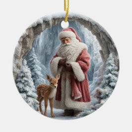 Enfeite de Natal Cerâmico 3D de Papai Noel e Veado