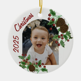 Enfeite de Natal com Azevinho e Pinhas Desenhados 