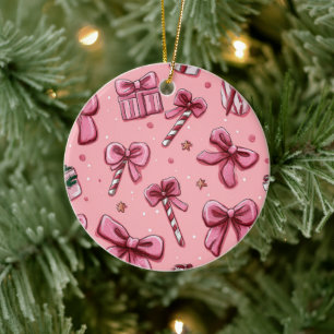 Enfeite de Natal com Design Rosa Festivo