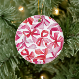 Enfeite de Natal com Fitas Rosa e Vermelha
