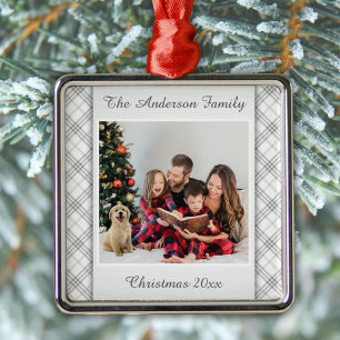 Enfeite de Natal com Foto da Família em Xadrez Ele