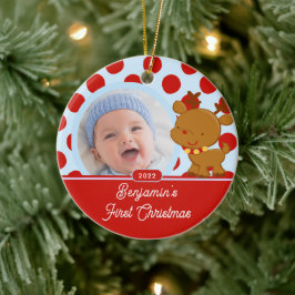 Enfeite de Natal com Foto de Bebê Menino Rena