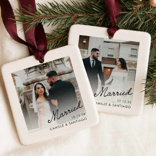 Enfeite de Natal com Foto de Casal Casado Moderno