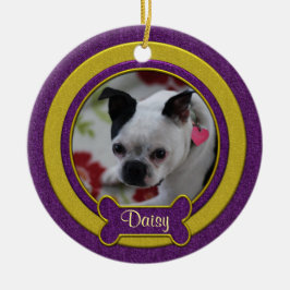 Enfeite de Natal com Foto de Pet Roxo e Dourado