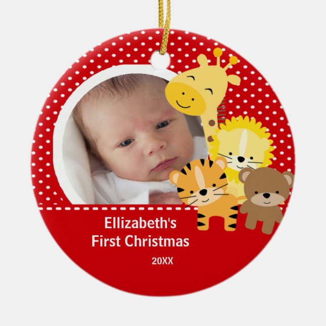 Enfeite de Natal com Foto do Bebê - Animal da Selv (Frente)