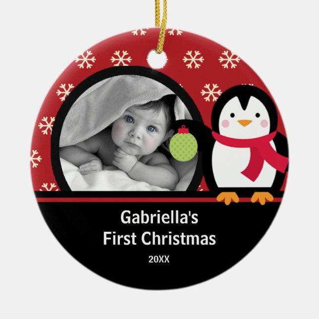 Enfeite de Natal com Foto do Bebê Penguin (Frente)