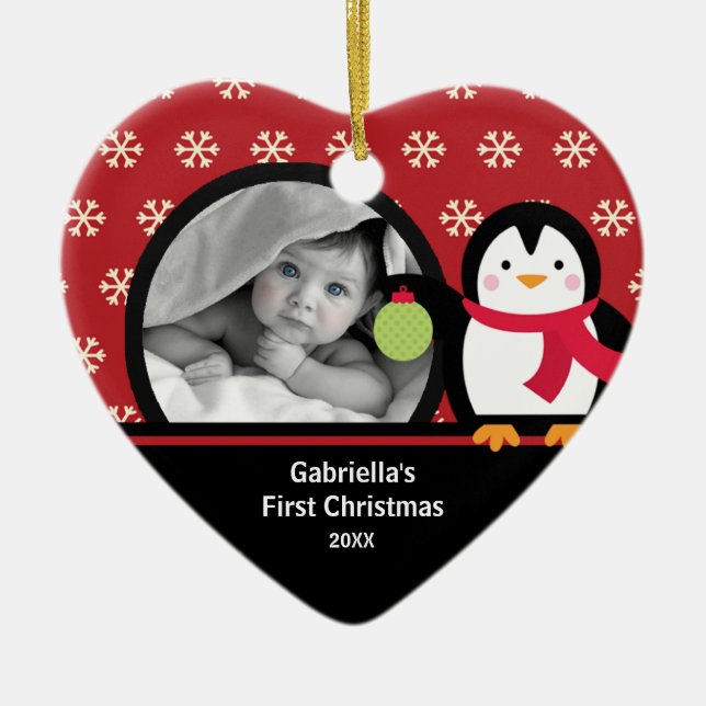 Enfeite de Natal com Foto do Bebê - Pinguim (Frente)