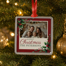 Enfeite de Natal com Foto Personalizada Burgundy B