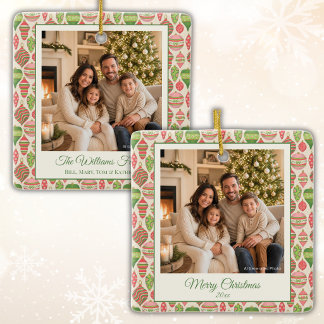 Enfeite de Natal com Foto Rosa e Verde Elegante