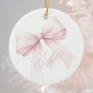 Enfeite de Natal com Laço Rosa Monogramado